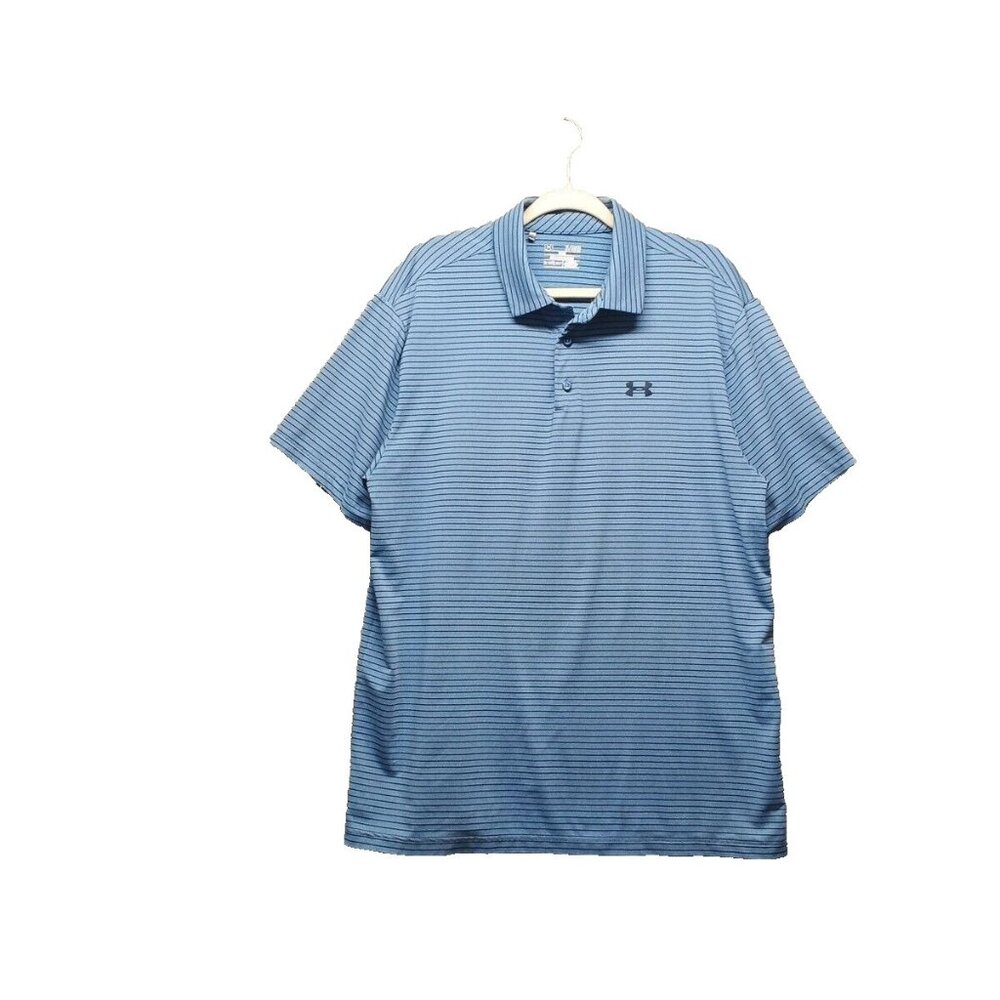UNDER ARMOUR Polo Shirt Size XL Men Henley Heatgear Casual Loose Fit Striped